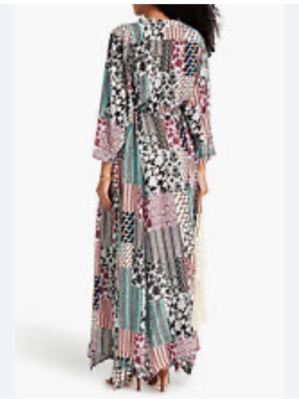 Diane Von Furstenberg Multi-Color Patchwork Print 3/4 Sleeve Maxi Dress